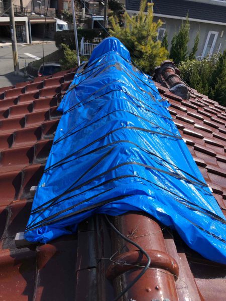 京都市山科区にて屋根修理＜瓦屋根の棟積み直し＞の施工前写真